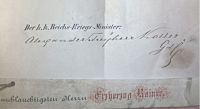 Urkunde Unterschrift des Kriegsministers